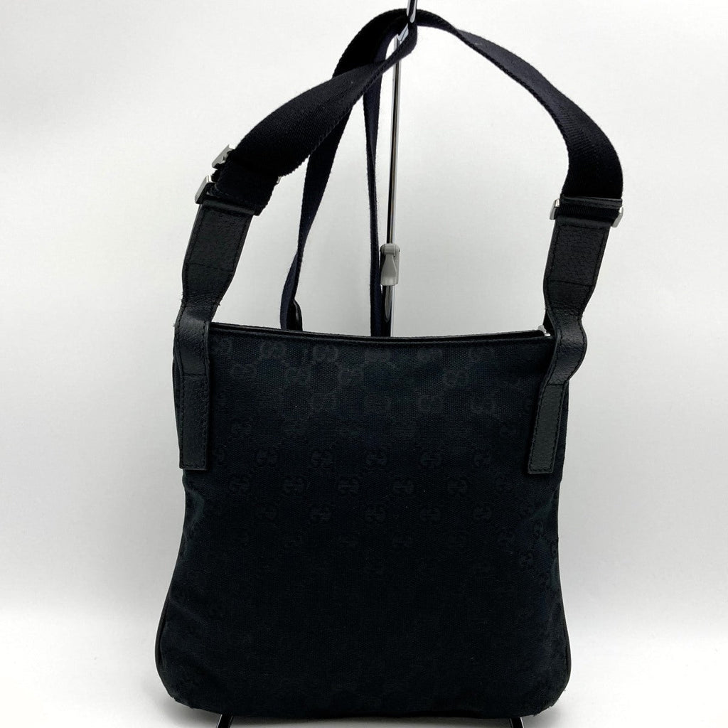 GUCCI 122793 Shoulder Bag, Crossbody Bag, Slim, Black, GG Line, GG Canvas PRE-OWNED