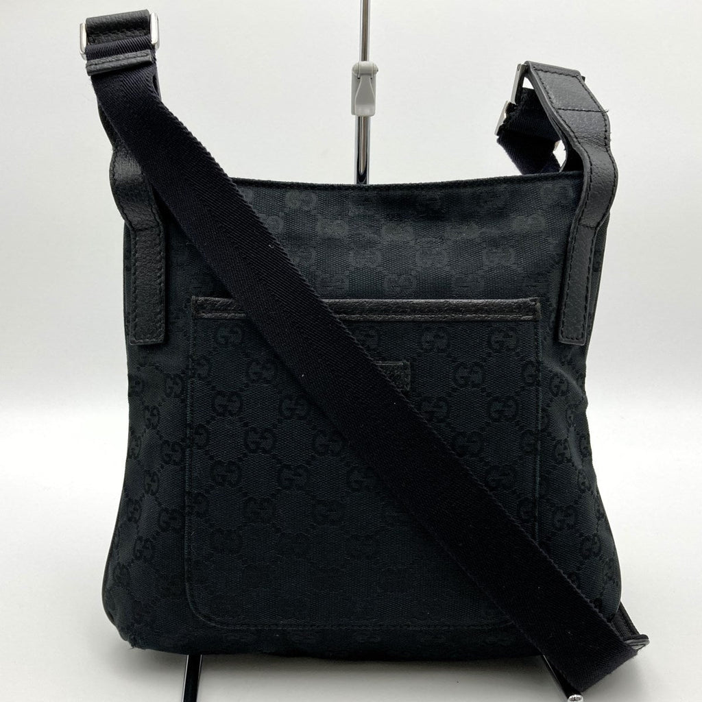 GUCCI 122793 Shoulder Bag, Crossbody Bag, Slim, Black, GG Line, GG Canvas PRE-OWNED