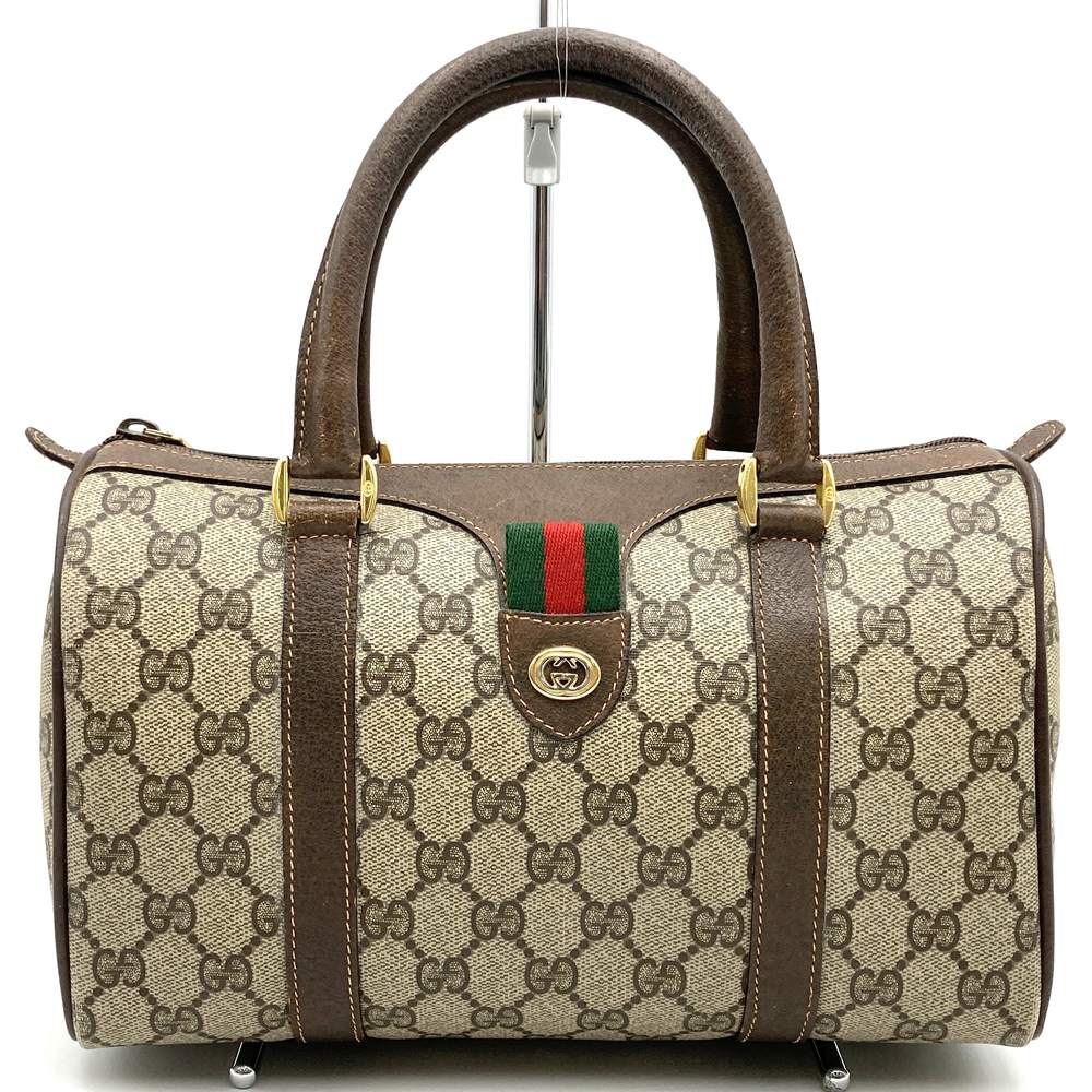 GUCCI Old Gucci GG Supreme Boston Bag Handbag Brown Sherry Vintage PRE-OWNED
