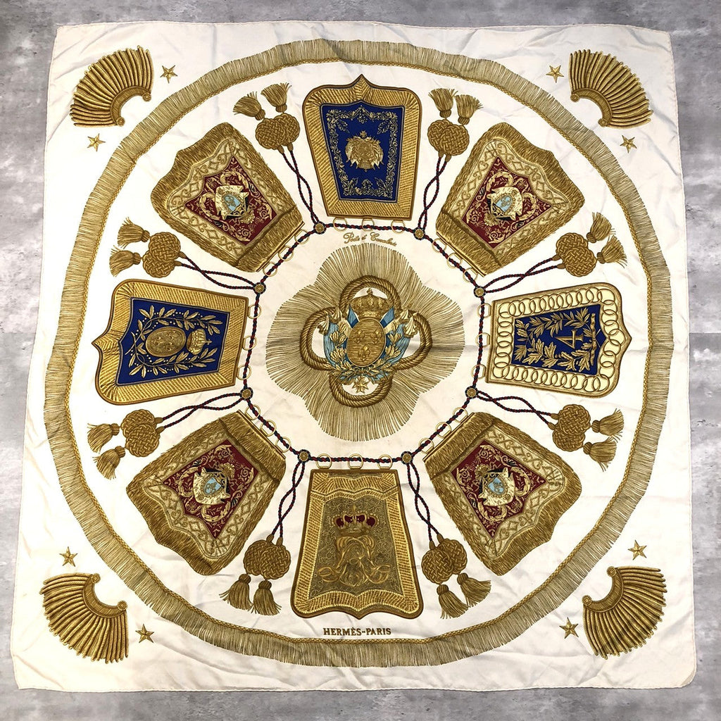 Hermès Carré 90 Poste et Cavalerie Scarf Silk Gold Pre-owned