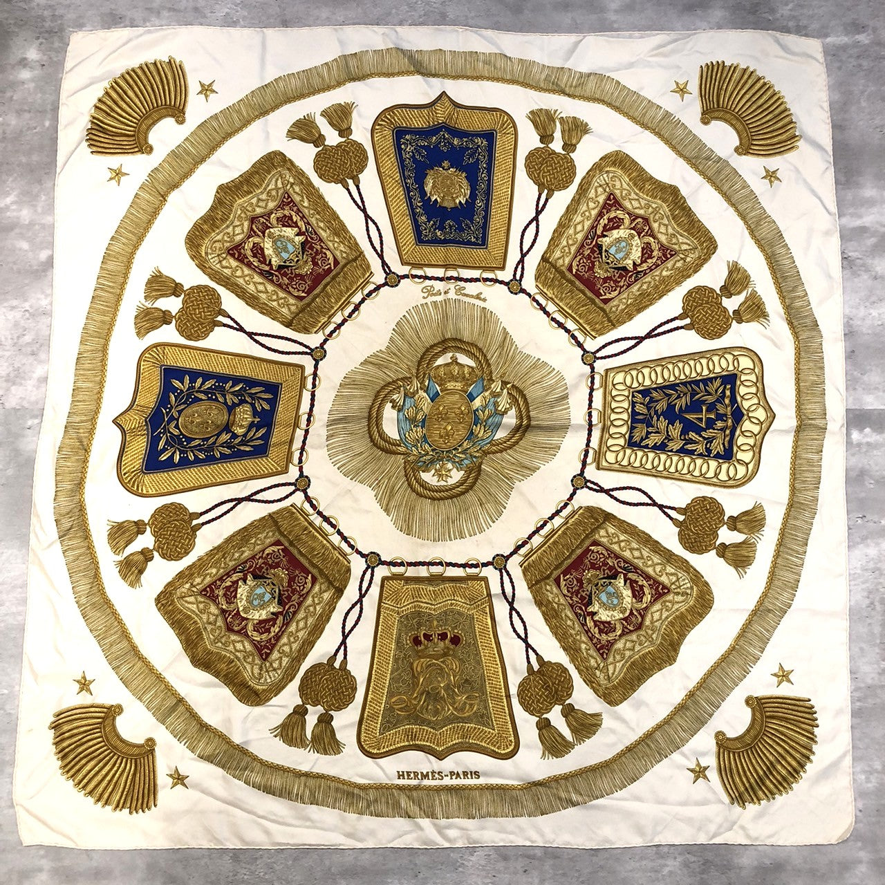 Hermès Carré 90 Poste et Cavalerie Scarf Silk Gold Pre-owned