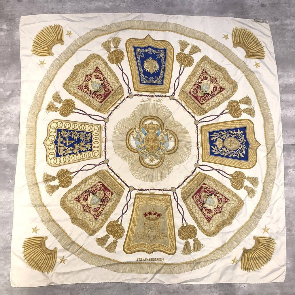 Hermès Carré 90 Poste et Cavalerie Scarf Silk Gold Pre-owned