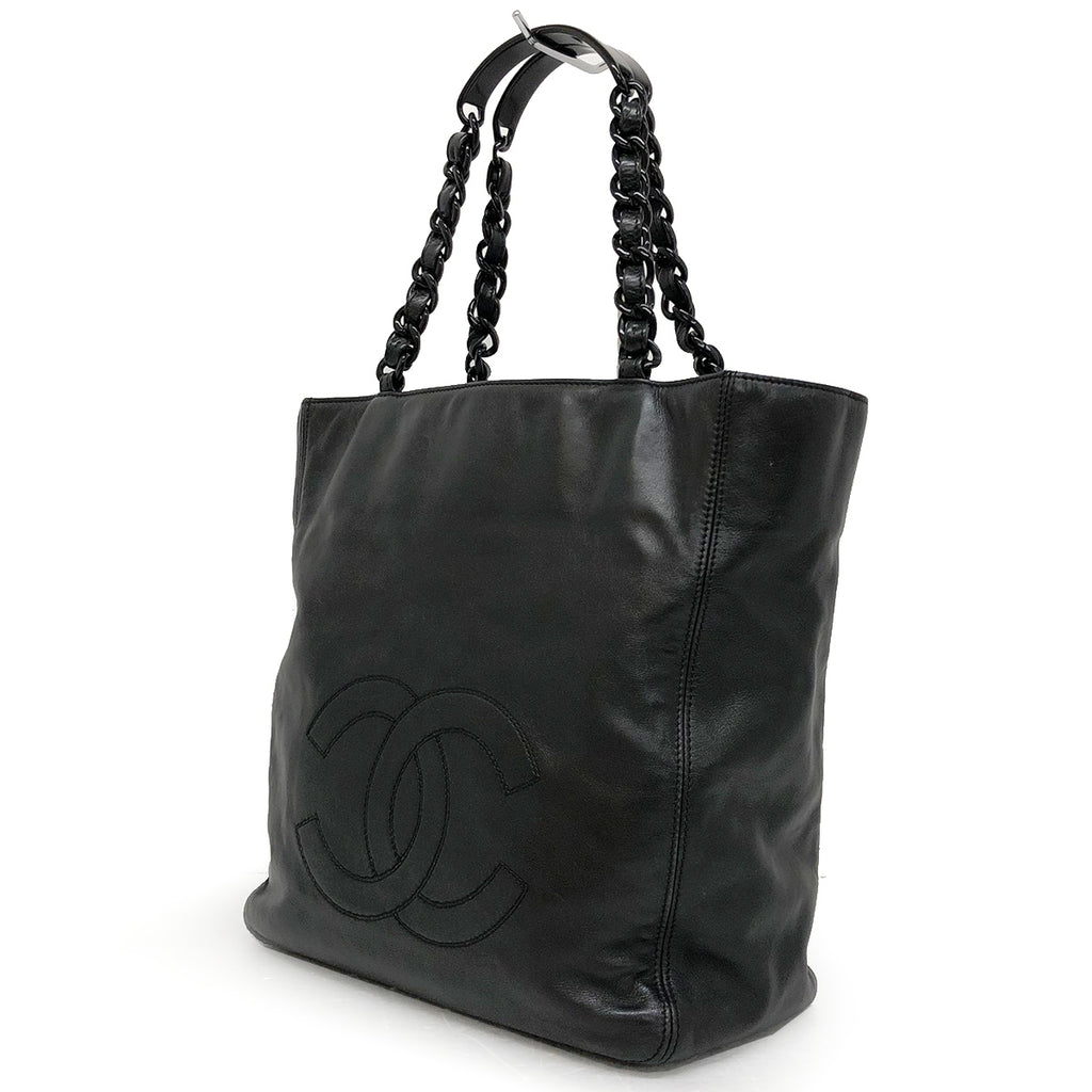 Chanel Coco Mark Chain Tote Bag/Shoulder Bag Lambskin/Plastic Black Pre-owned