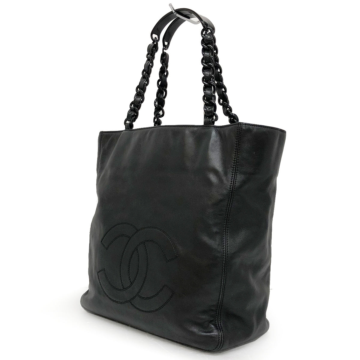 Chanel Coco Mark Chain Tote Bag/Shoulder Bag Lambskin/Plastic Black Pre-owned