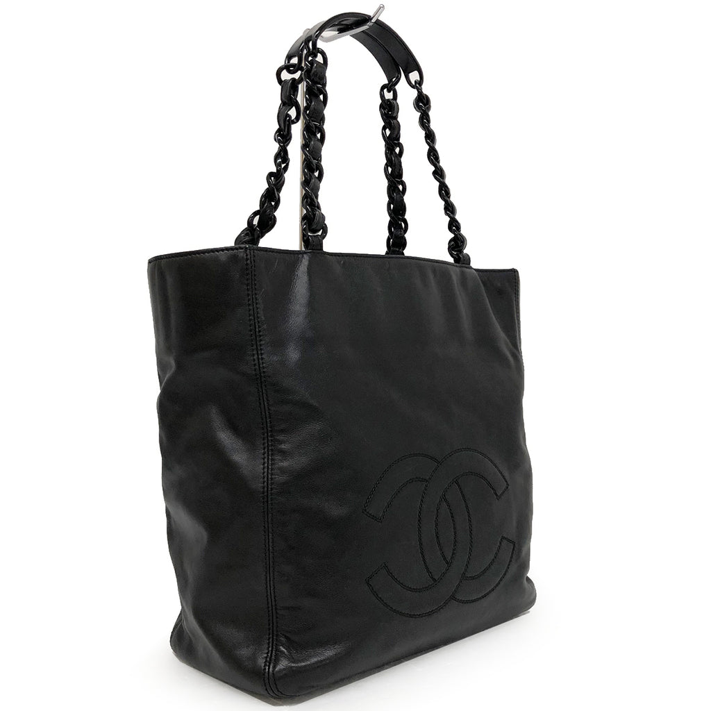 Chanel Coco Mark Chain Tote Bag/Shoulder Bag Lambskin/Plastic Black Pre-owned