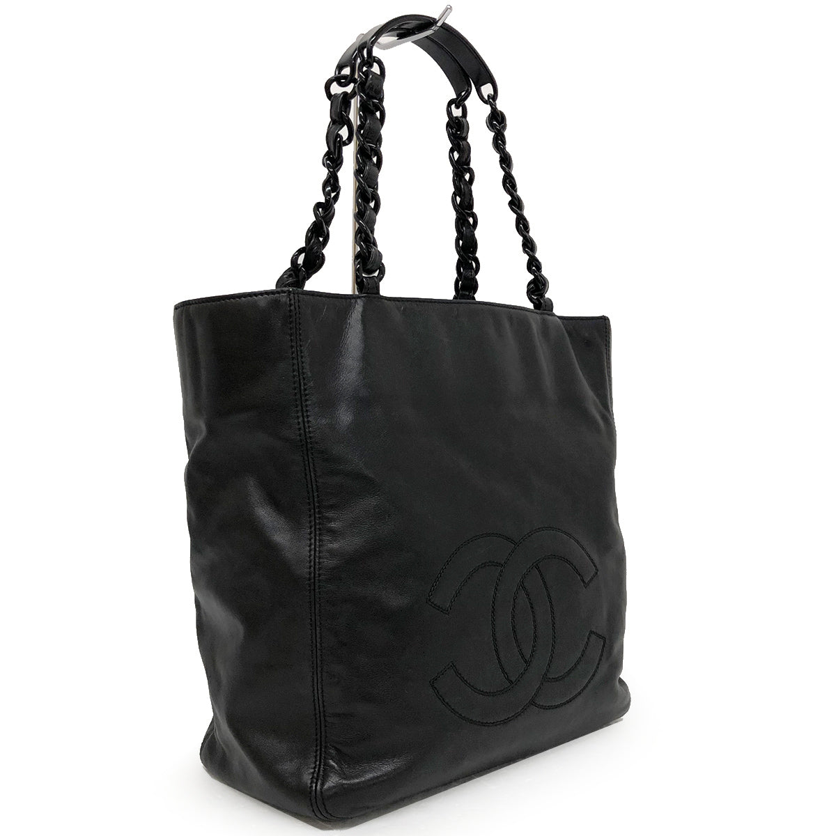 Chanel Coco Mark Chain Tote Bag/Shoulder Bag Lambskin/Plastic Black Pre-owned