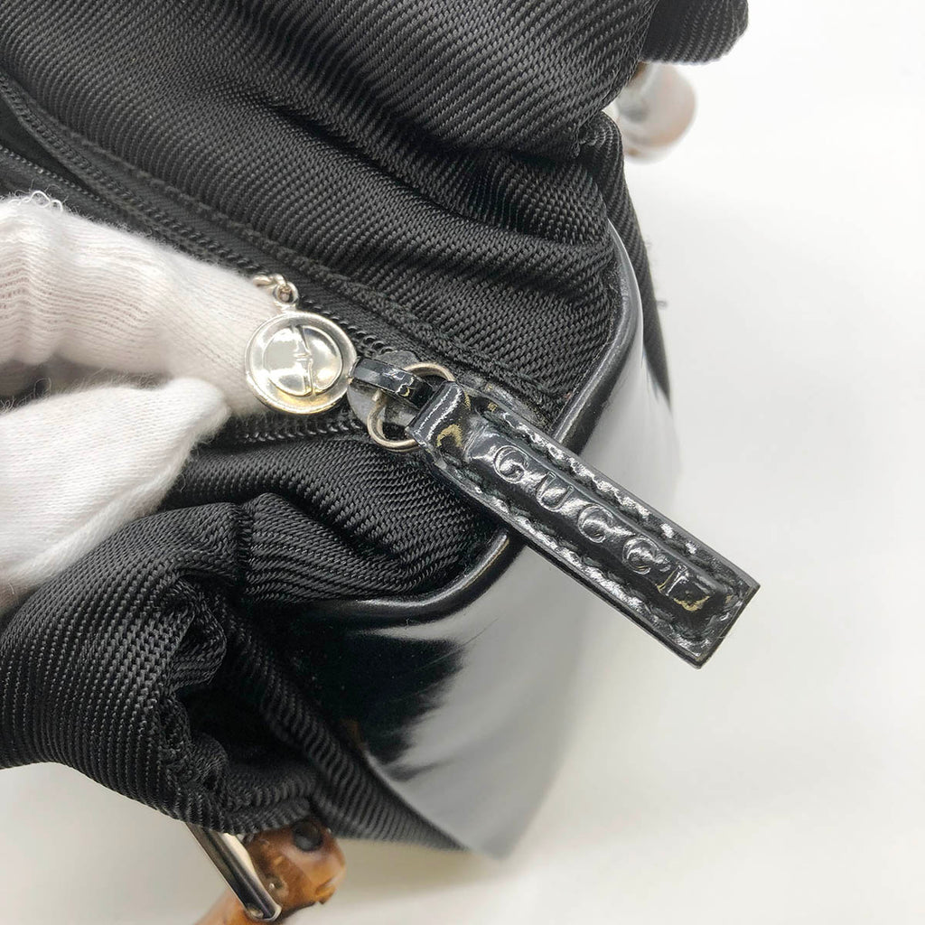 Gucci 0001014 Bamboo Handbag Nylon/Leather Black Pre-owned