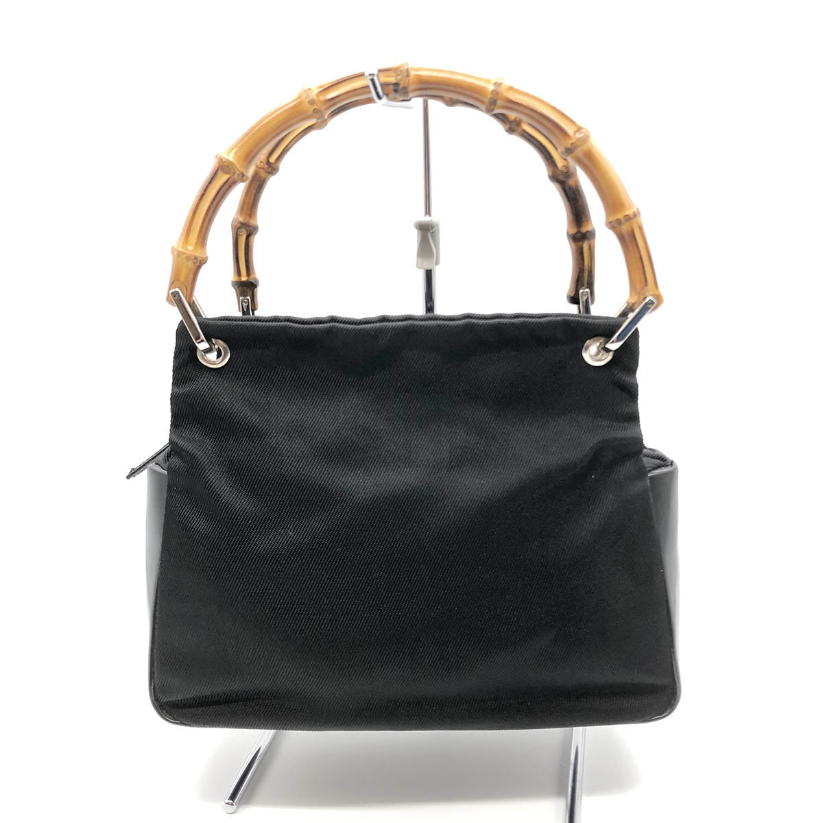 Gucci 0001014 Bamboo Handbag Nylon/Leather Black Pre-owned