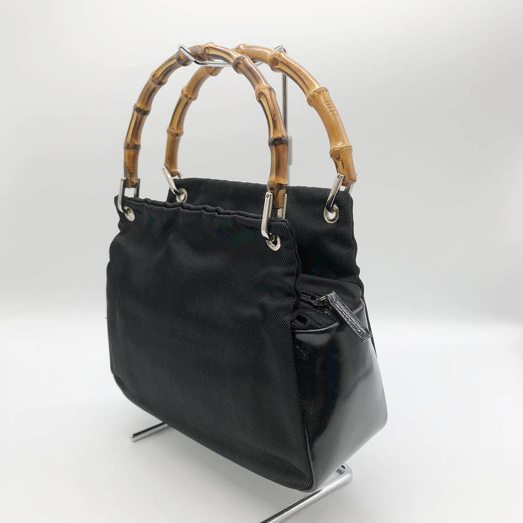 Gucci 0001014 Bamboo Handbag Nylon/Leather Black Pre-owned
