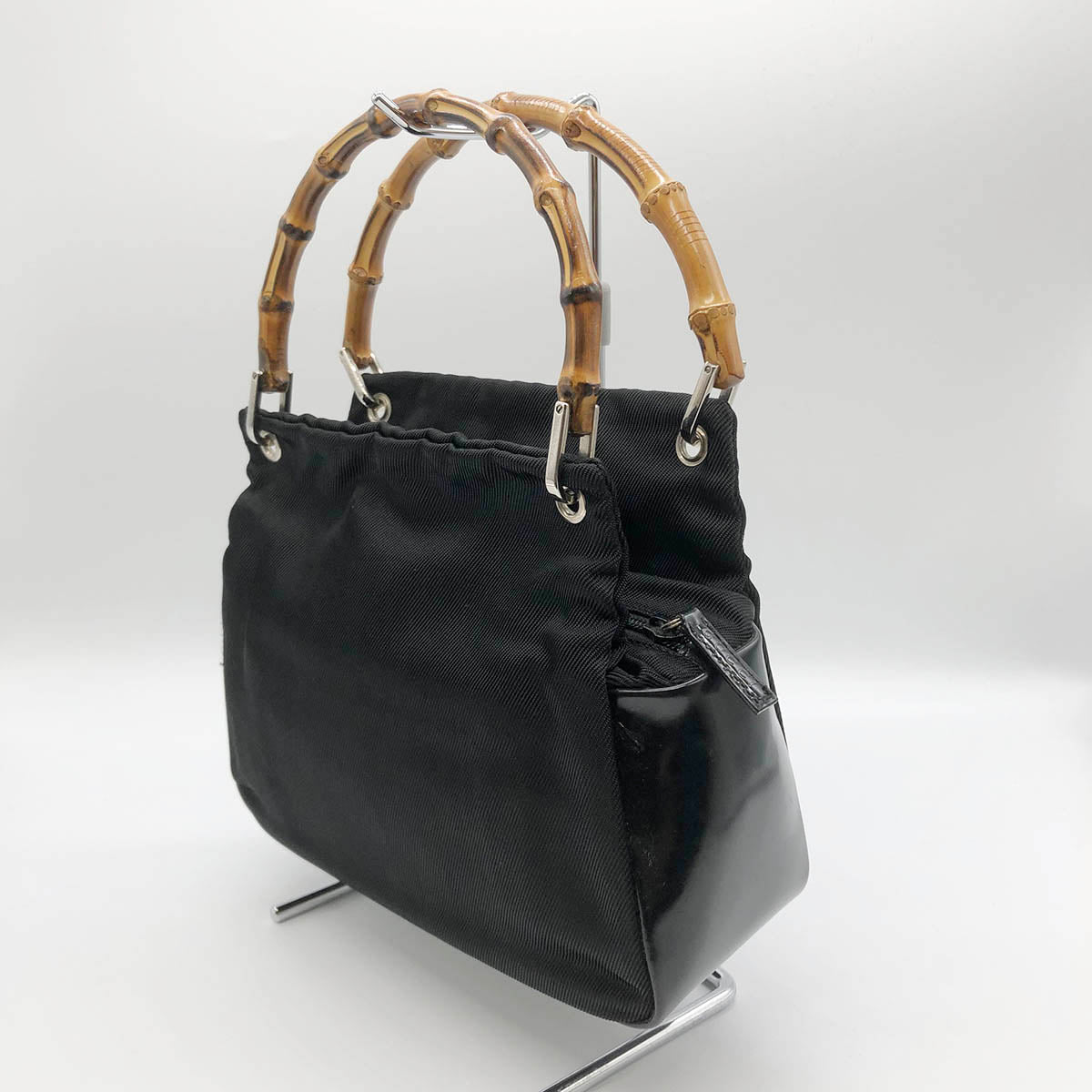 Gucci 0001014 Bamboo Handbag Nylon/Leather Black Pre-owned