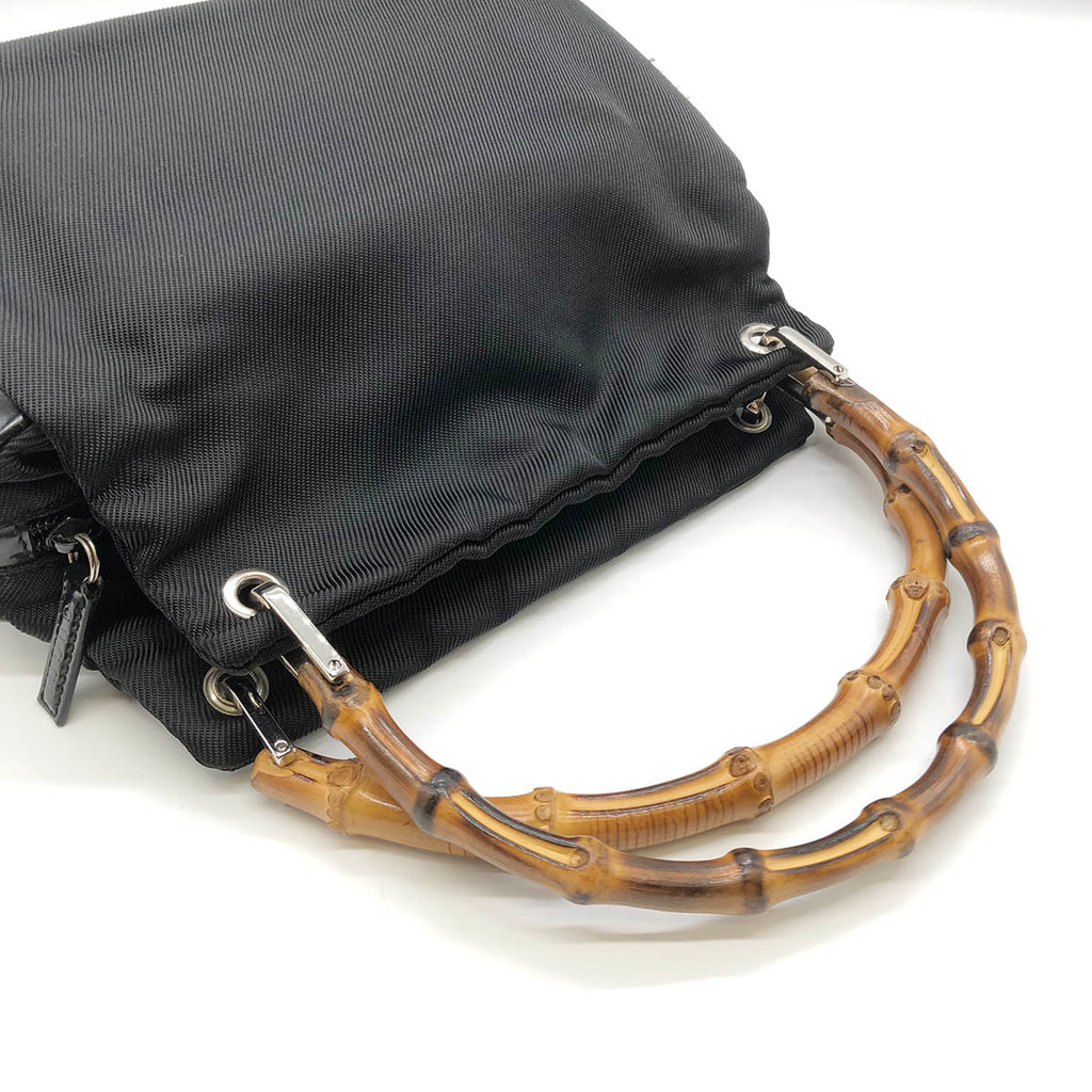Gucci 0001014 Bamboo Handbag Nylon/Leather Black Pre-owned