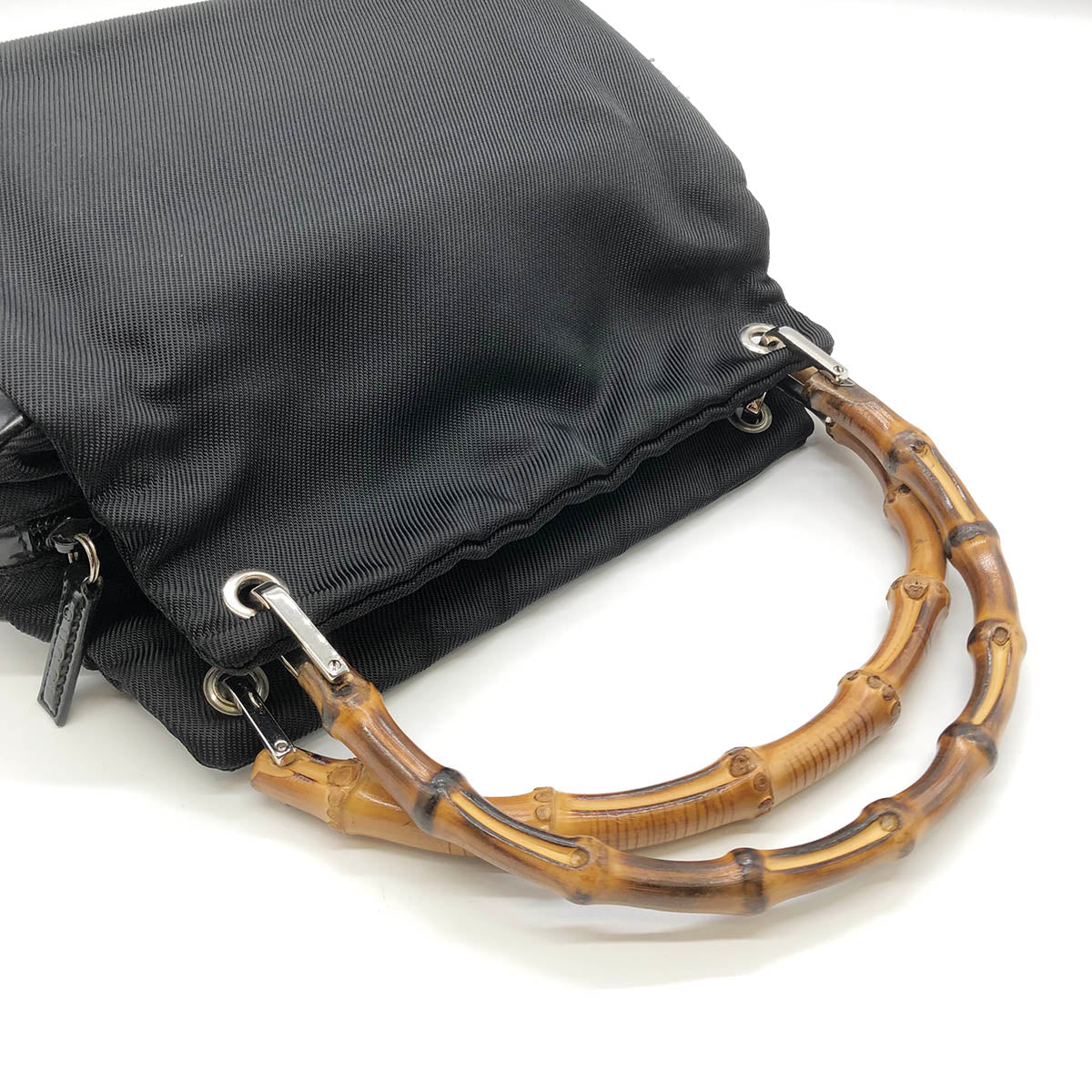 Gucci 0001014 Bamboo Handbag Nylon/Leather Black Pre-owned
