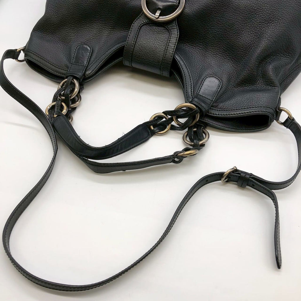 Salvatore Ferragamo Gancini Tote Bag/Shoulder Bag, 2-way, Leather, Black, Women's, Vintage, PRE-OWNED