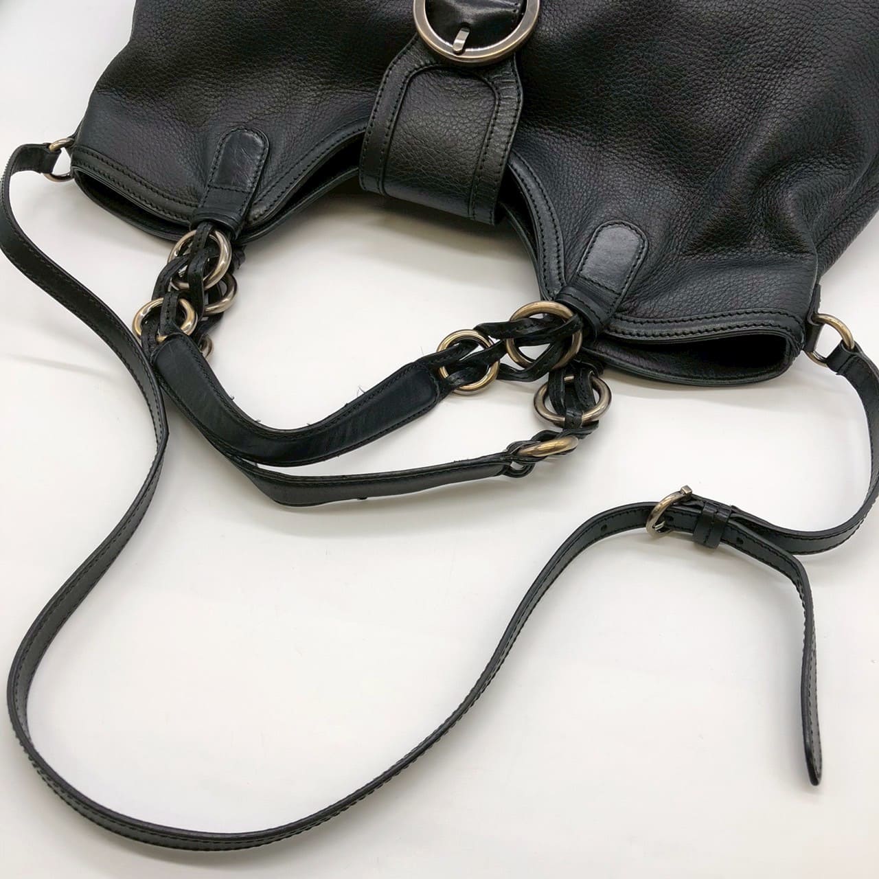 Salvatore Ferragamo Gancini Tote Bag/Shoulder Bag, 2-way, Leather, Black, Women's, Vintage, PRE-OWNED