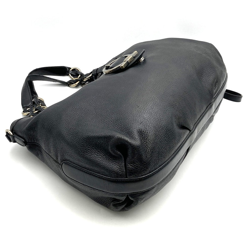Salvatore Ferragamo Gancini Tote Bag/Shoulder Bag, 2-way, Leather, Black, Women's, Vintage, PRE-OWNED