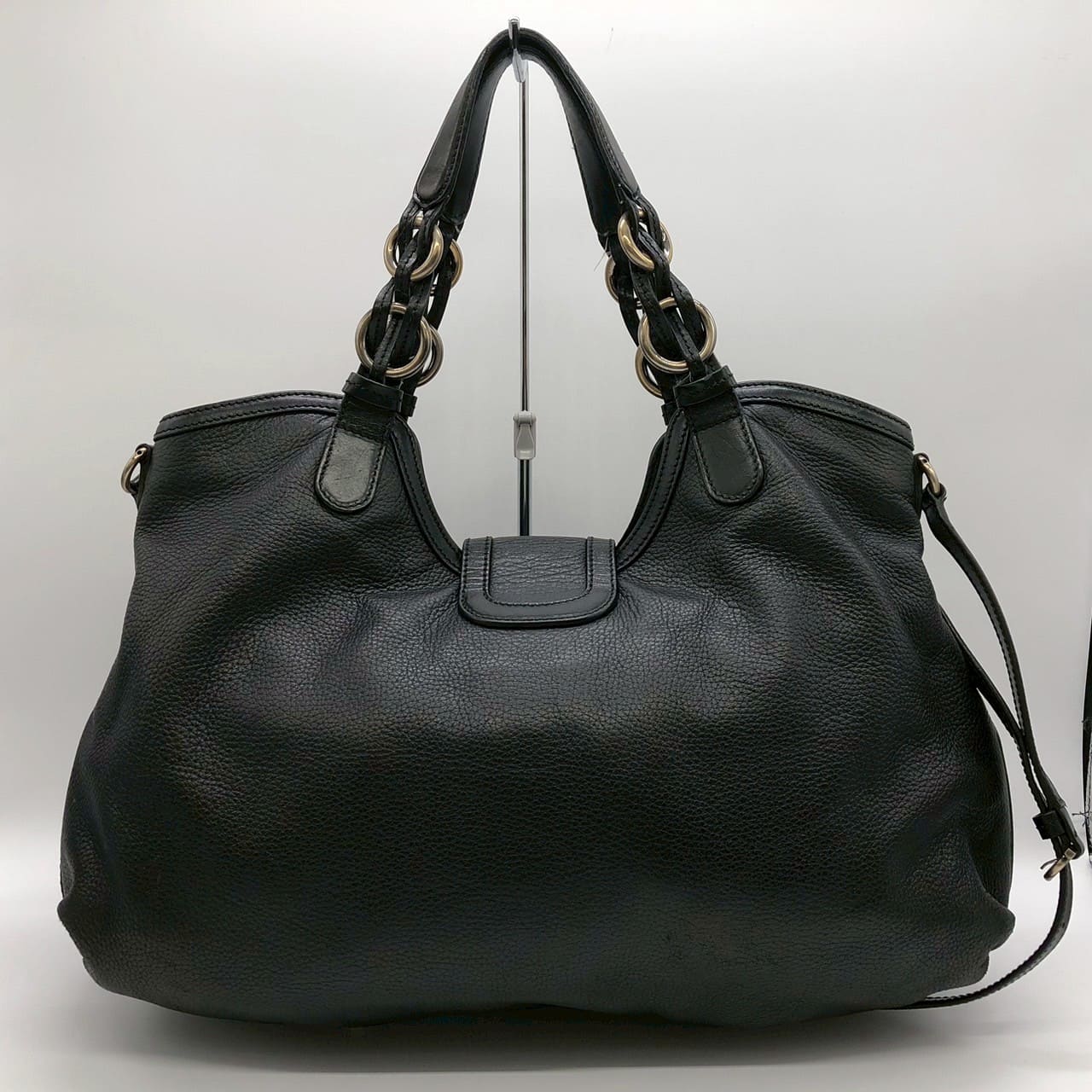 Salvatore Ferragamo Gancini Tote Bag/Shoulder Bag, 2-way, Leather, Black, Women's, Vintage, PRE-OWNED