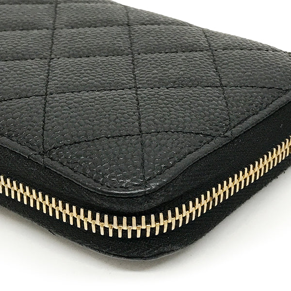 Chanel Matelassé Coco Mark Round Zip Long Wallet Caviar Leather Black Pre-owned
