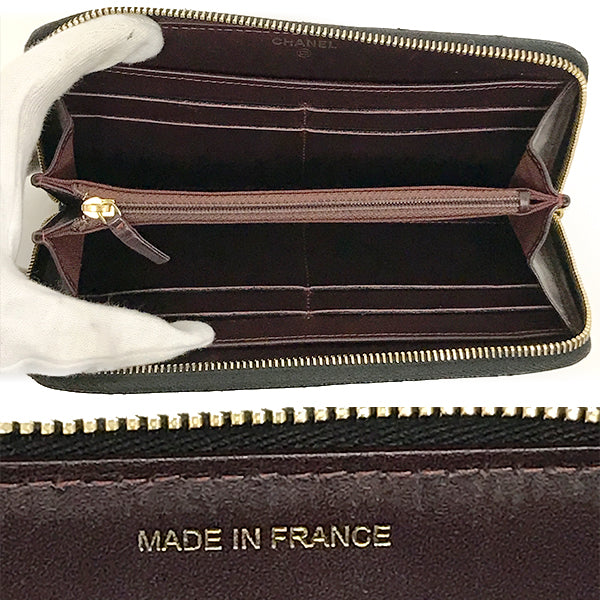 Chanel Matelassé Coco Mark Round Zip Long Wallet Caviar Leather Black Pre-owned