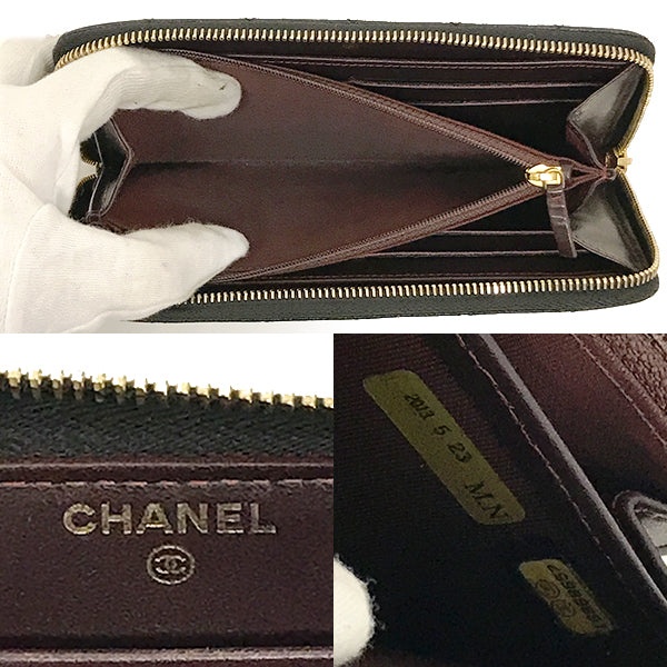 Chanel Matelassé Coco Mark Round Zip Long Wallet Caviar Leather Black Pre-owned
