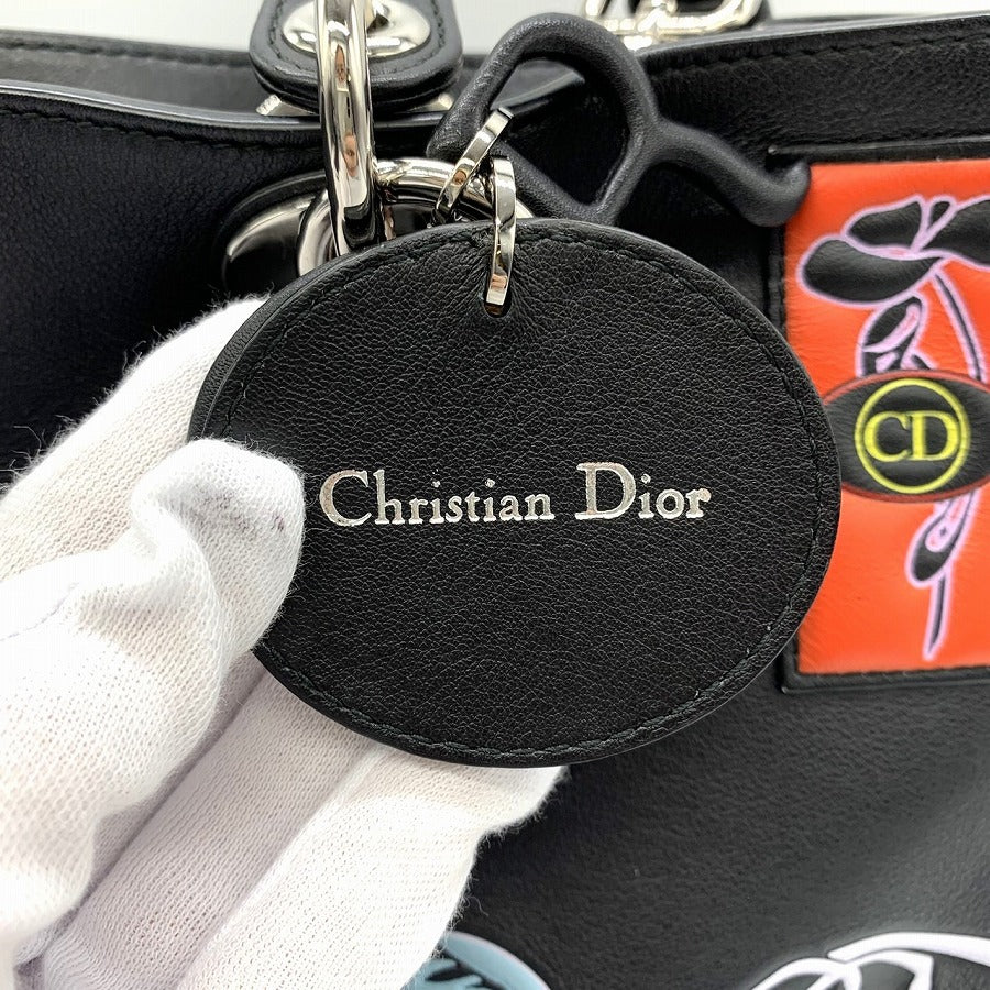 Dior Diorissimo Handbag/Shoulder Bag Calf Leather Black Pre-owned
