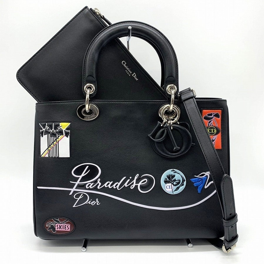 Dior Diorissimo Handbag/Shoulder Bag Calf Leather Black Pre-owned