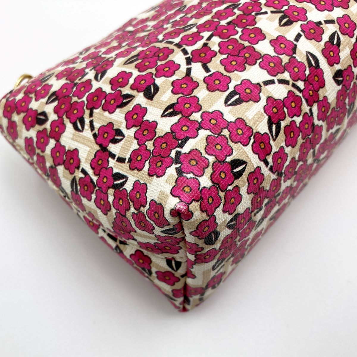 Fendi 7N0038 Zucchino Makeup Pouch Beige/Pink Pre-owned