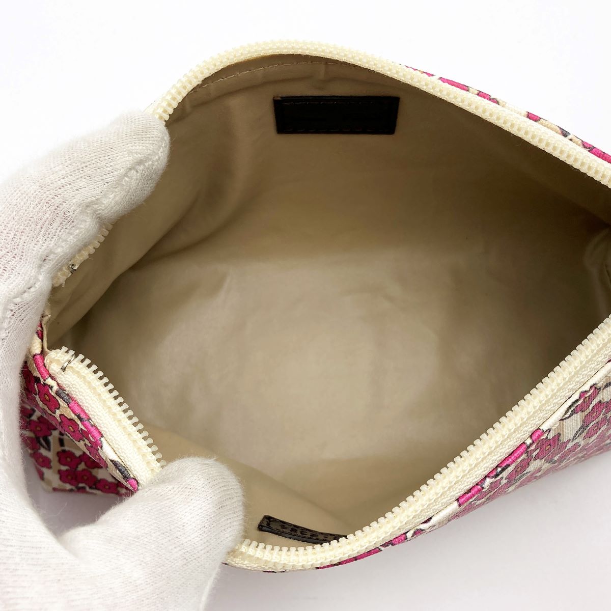 Fendi 7N0038 Zucchino Makeup Pouch Beige/Pink Pre-owned