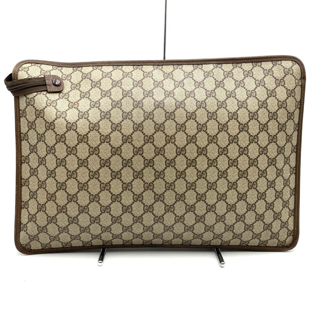 GUCCI 017 115 Second Bag Clutch Bag Pouch GG Supreme Sherry Leather Brown Vintage PRE-OWNED