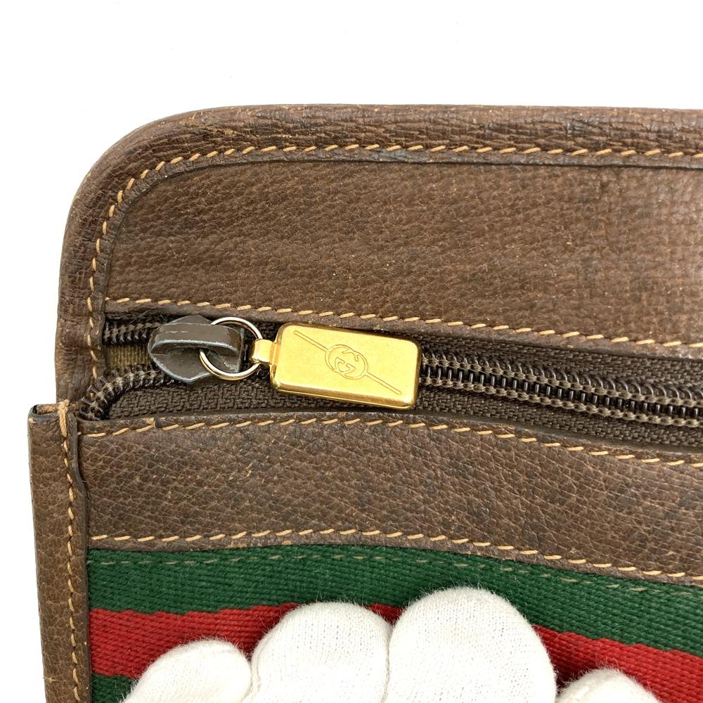 GUCCI 017 115 Second Bag Clutch Bag Pouch GG Supreme Sherry Leather Brown Vintage PRE-OWNED