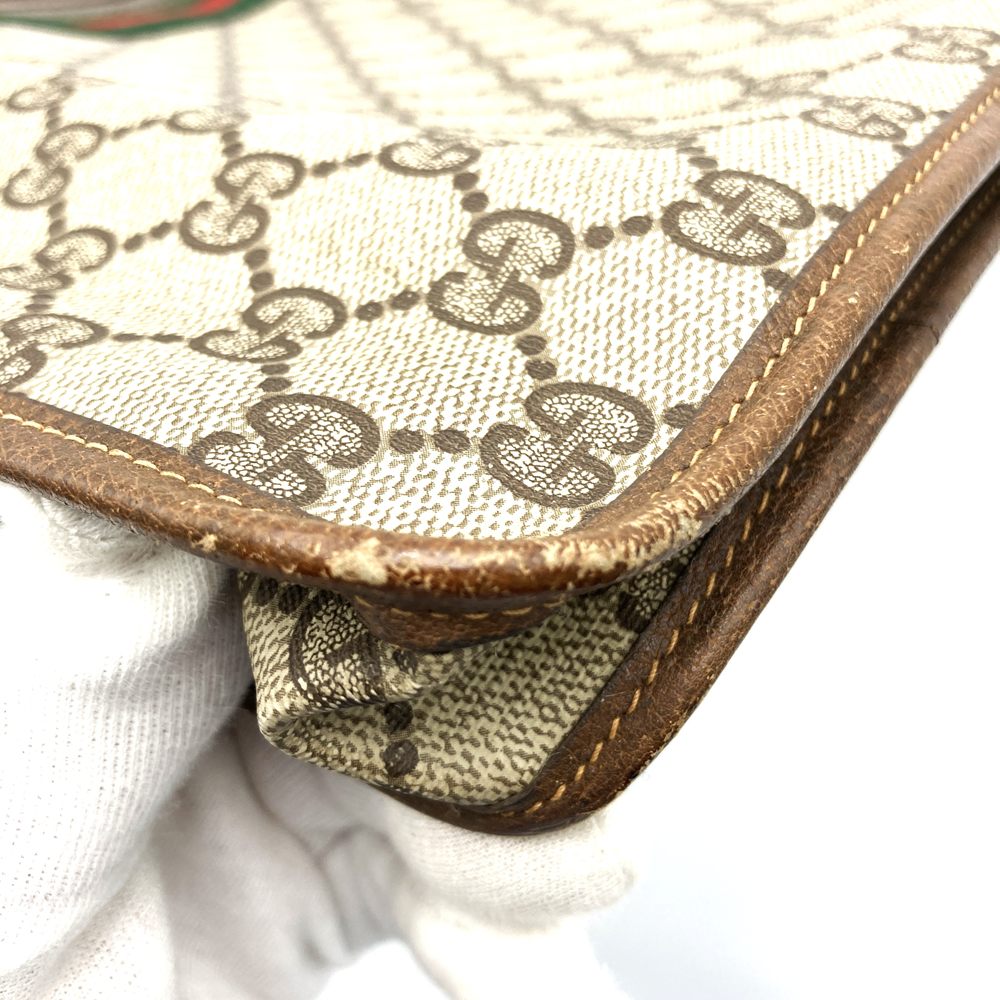 GUCCI 017 115 Second Bag Clutch Bag Pouch GG Supreme Sherry Leather Brown Vintage PRE-OWNED