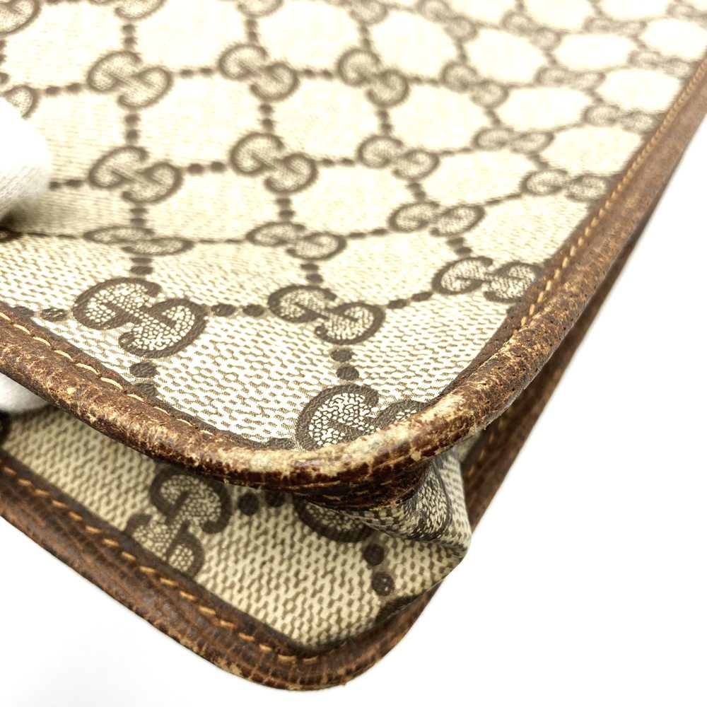 GUCCI 017 115 Second Bag Clutch Bag Pouch GG Supreme Sherry Leather Brown Vintage PRE-OWNED
