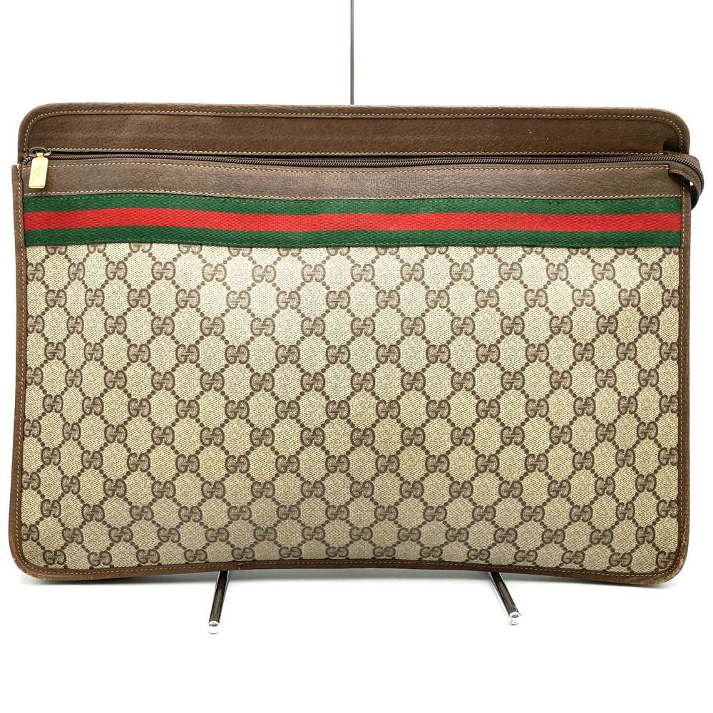 GUCCI 017 115 Second Bag Clutch Bag Pouch GG Supreme Sherry Leather Brown Vintage PRE-OWNED
