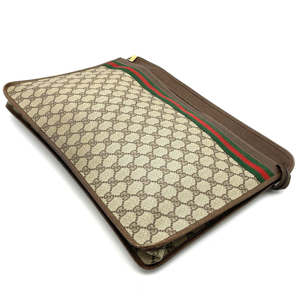 GUCCI 017 115 Second Bag Clutch Bag Pouch GG Supreme Sherry Leather Brown Vintage PRE-OWNED