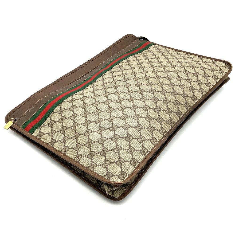 GUCCI 017 115 Second Bag Clutch Bag Pouch GG Supreme Sherry Leather Brown Vintage PRE-OWNED