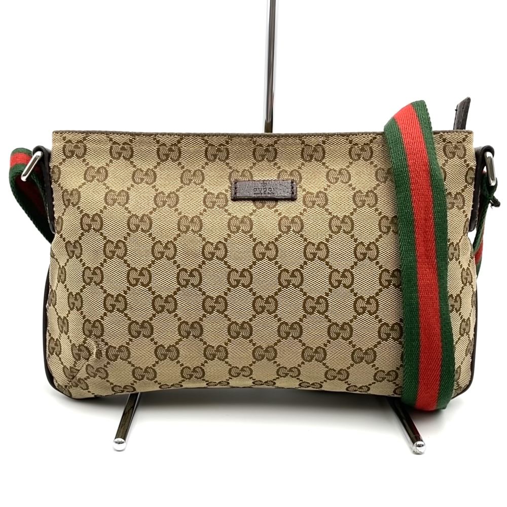 GUCCI 189749 GG Canvas Sherry Shoulder Bag Leather Brown Women's Men's Vintage Brand PRE-OWNED