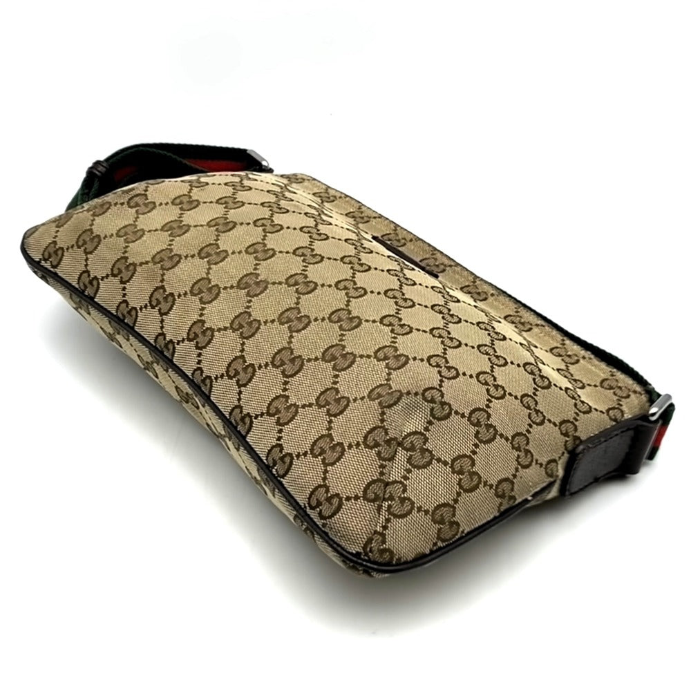 GUCCI 189749 GG Canvas Sherry Shoulder Bag Leather Brown Women's Men's Vintage Brand PRE-OWNED