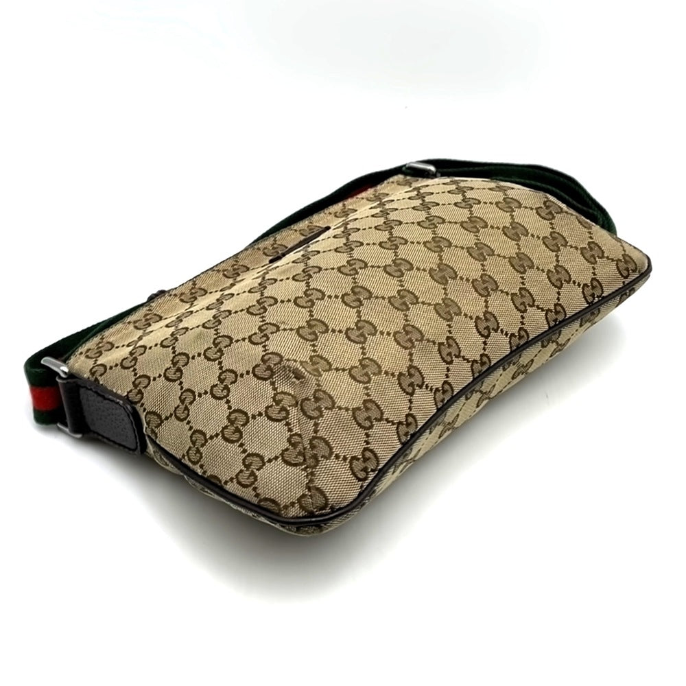 GUCCI 189749 GG Canvas Sherry Shoulder Bag Leather Brown Women's Men's Vintage Brand PRE-OWNED