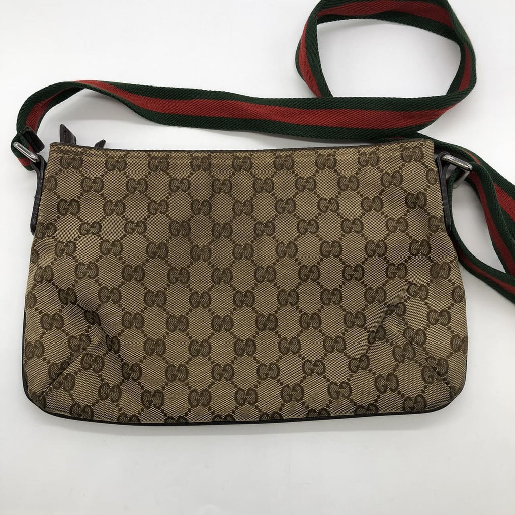 GUCCI 189749 GG Canvas Sherry Shoulder Bag Leather Brown Women's Men's Vintage Brand PRE-OWNED