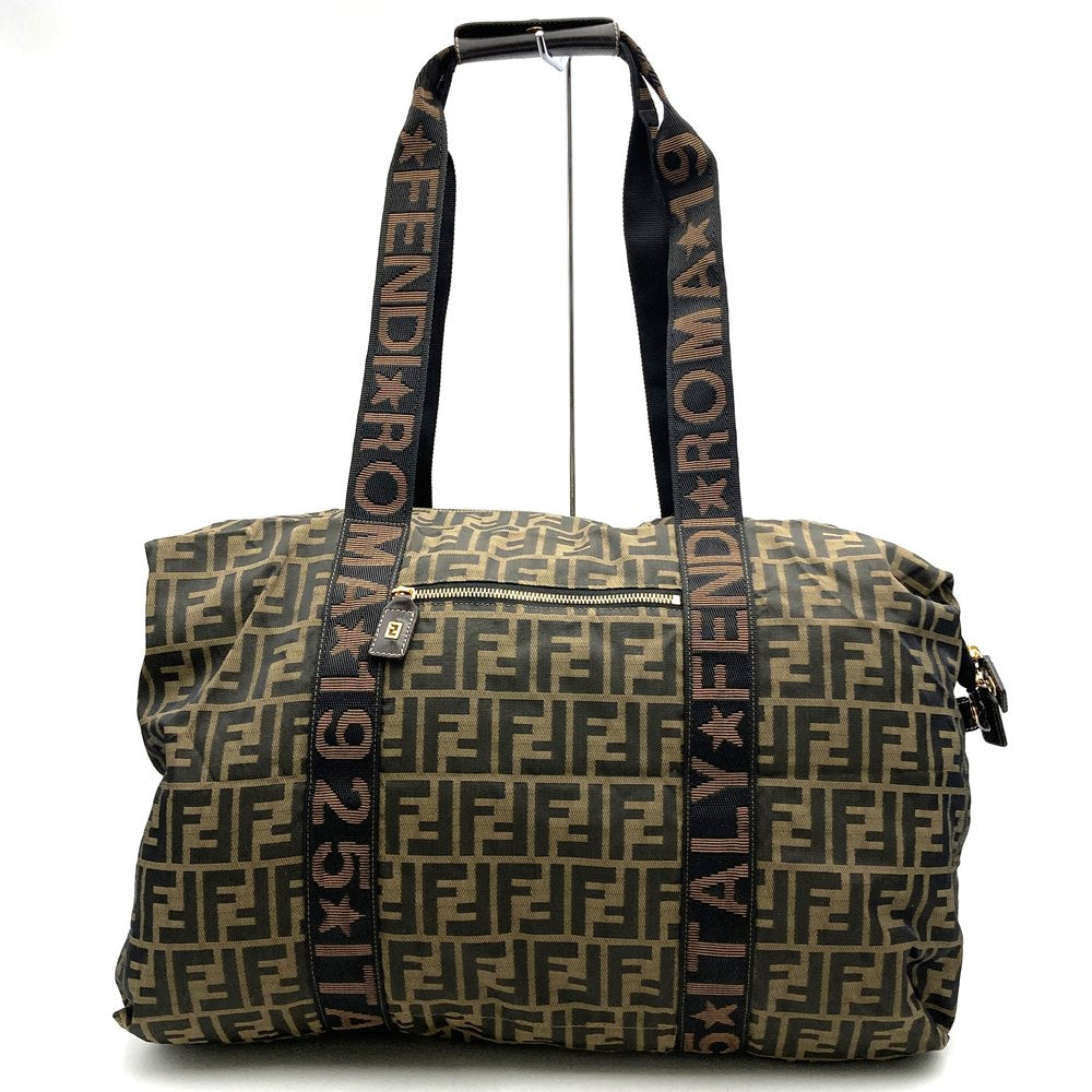 Fendi Zucca Boston Bag Nylon Brown Pre-owned