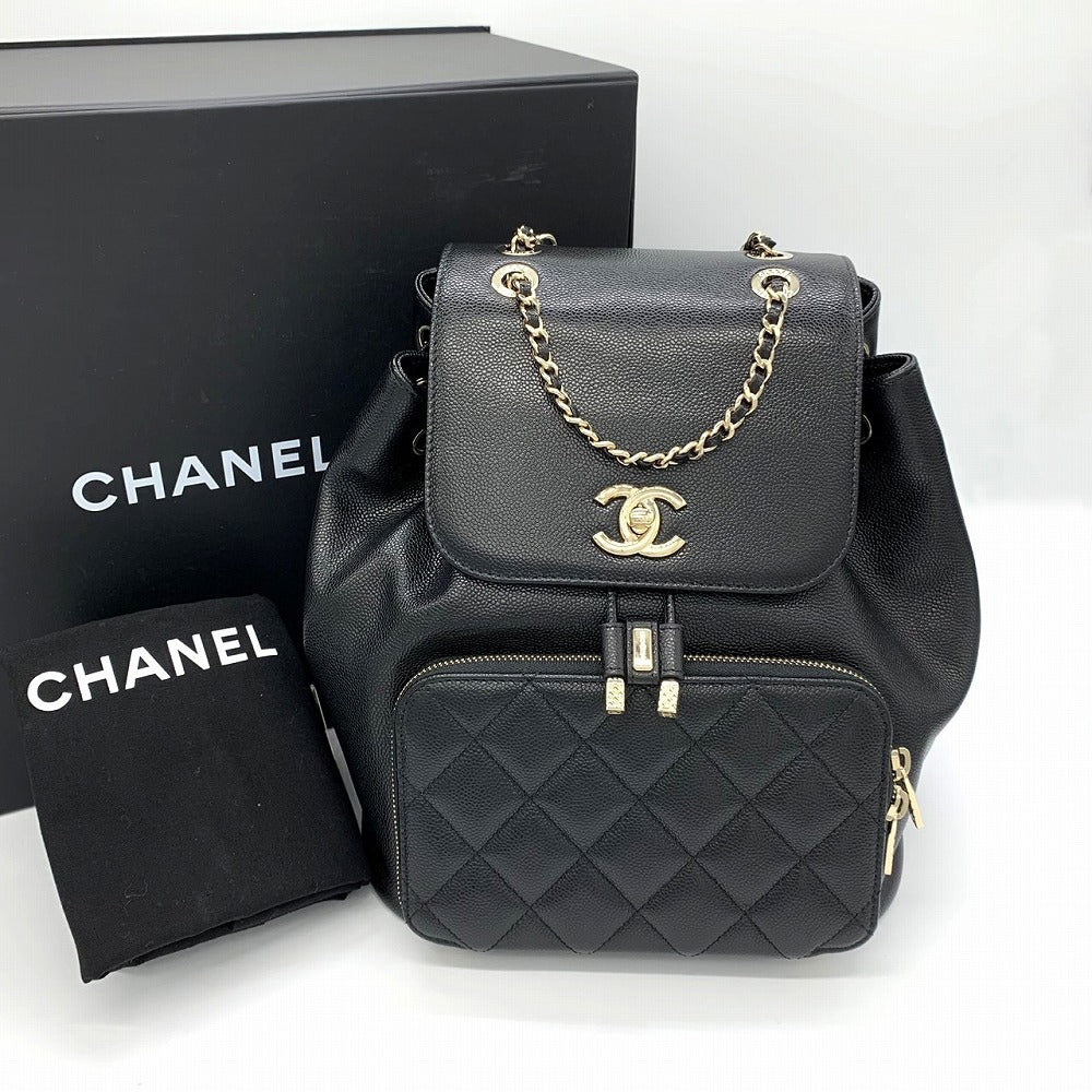 Chanel Matelassé Coco Mark Backpack Caviar Leather Black Pre-owned