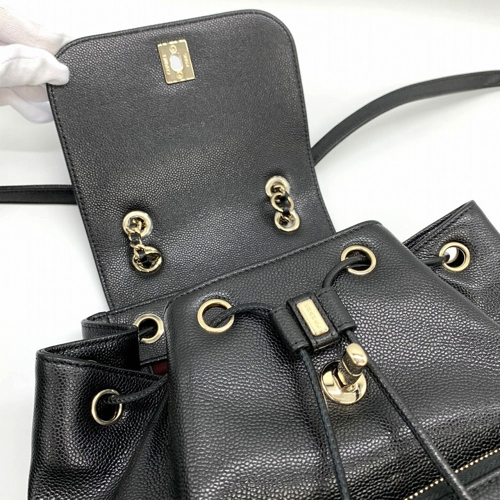 Chanel Matelassé Coco Mark Backpack Caviar Leather Black Pre-owned