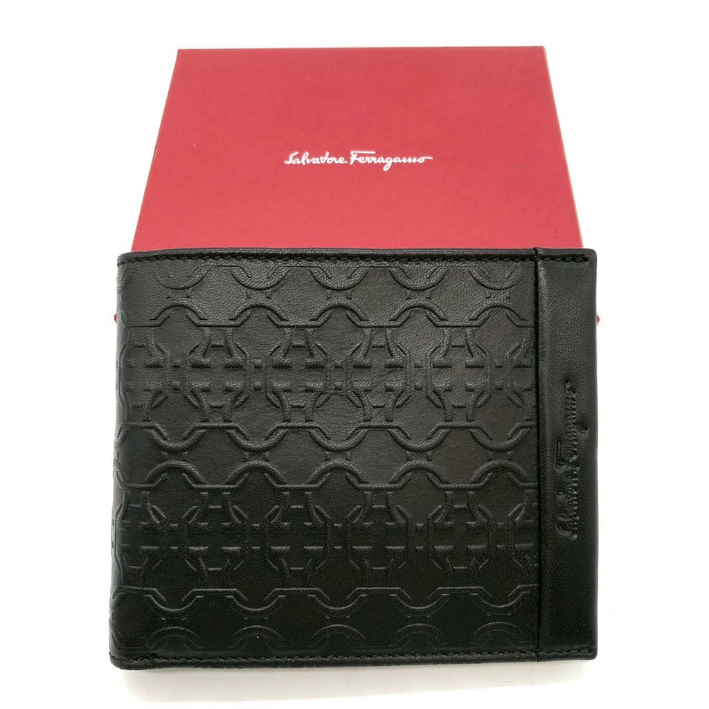 Salvatore Ferragamo Gancini Bi-fold Wallet Leather Black Pre-owned