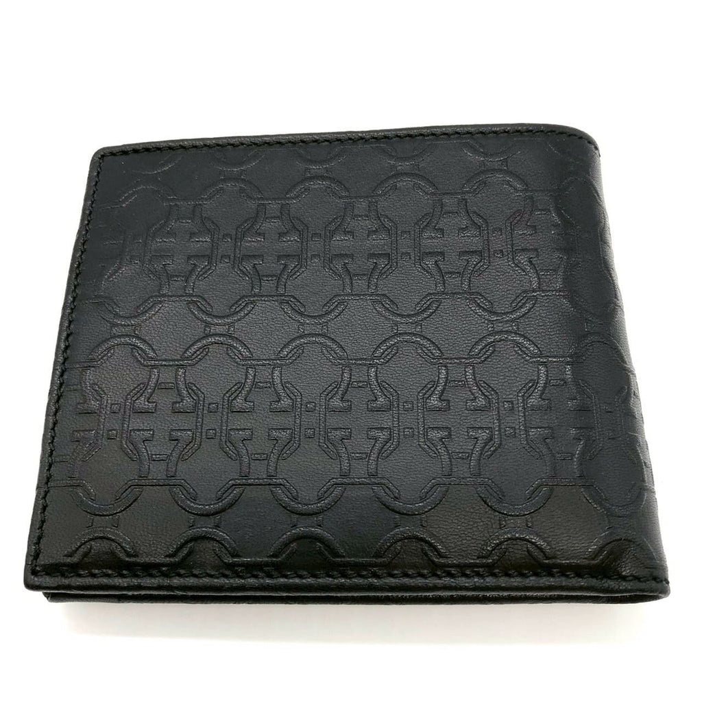 Salvatore Ferragamo Gancini Bi-fold Wallet Leather Black Pre-owned
