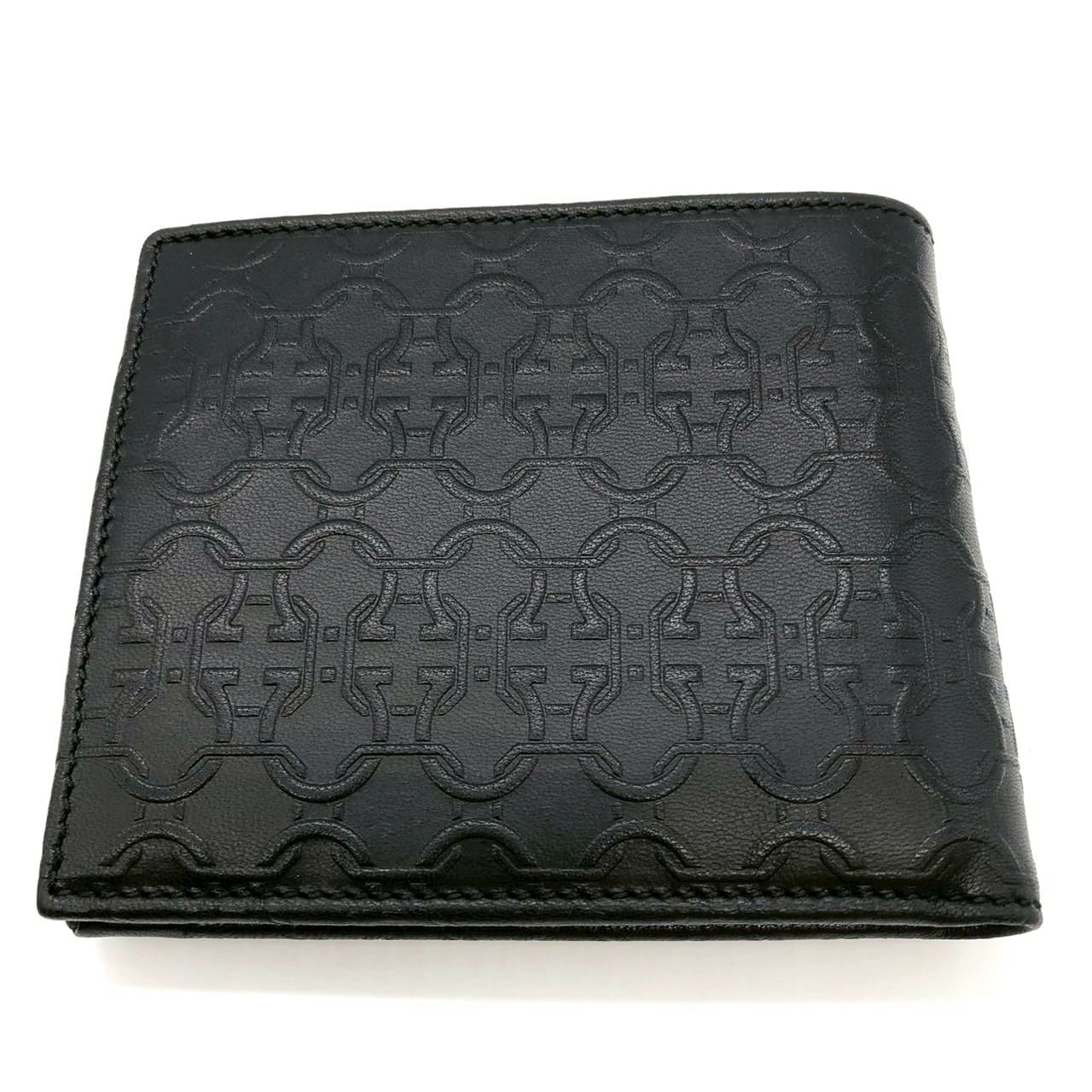 Salvatore Ferragamo Gancini Bi-fold Wallet Leather Black Pre-owned