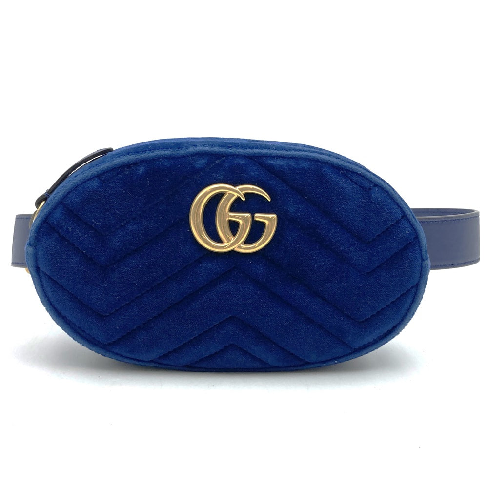 GUCCI 476434 GG Marmont Waist Bag, Waist Pouch, Body Bag, Velour, Navy, Women's & Men's PRE-OWNED