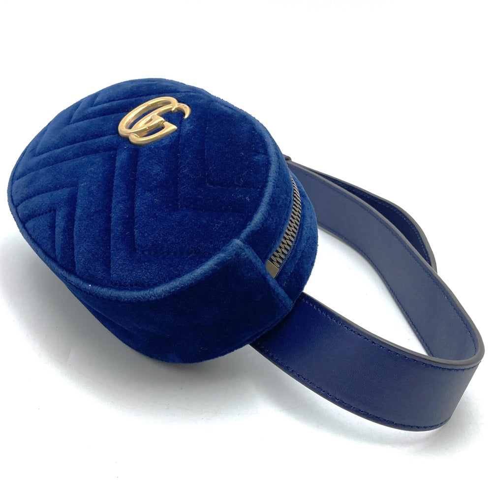 GUCCI 476434 GG Marmont Waist Bag, Waist Pouch, Body Bag, Velour, Navy, Women's & Men's PRE-OWNED