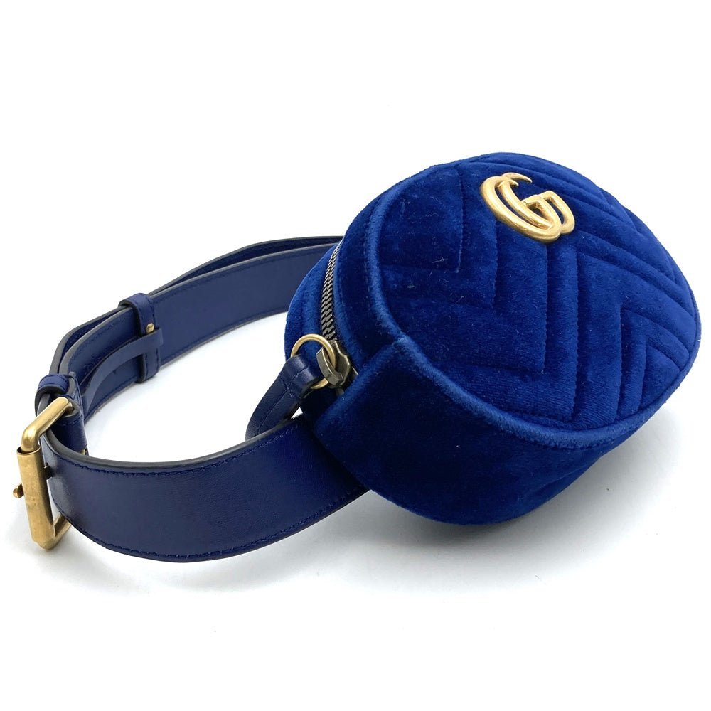 GUCCI 476434 GG Marmont Waist Bag, Waist Pouch, Body Bag, Velour, Navy, Women's & Men's PRE-OWNED