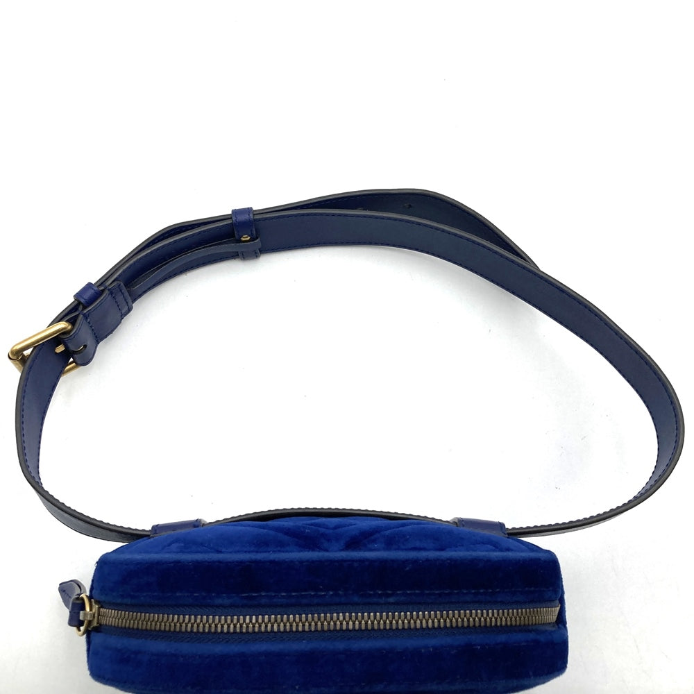 GUCCI 476434 GG Marmont Waist Bag, Waist Pouch, Body Bag, Velour, Navy, Women's & Men's PRE-OWNED