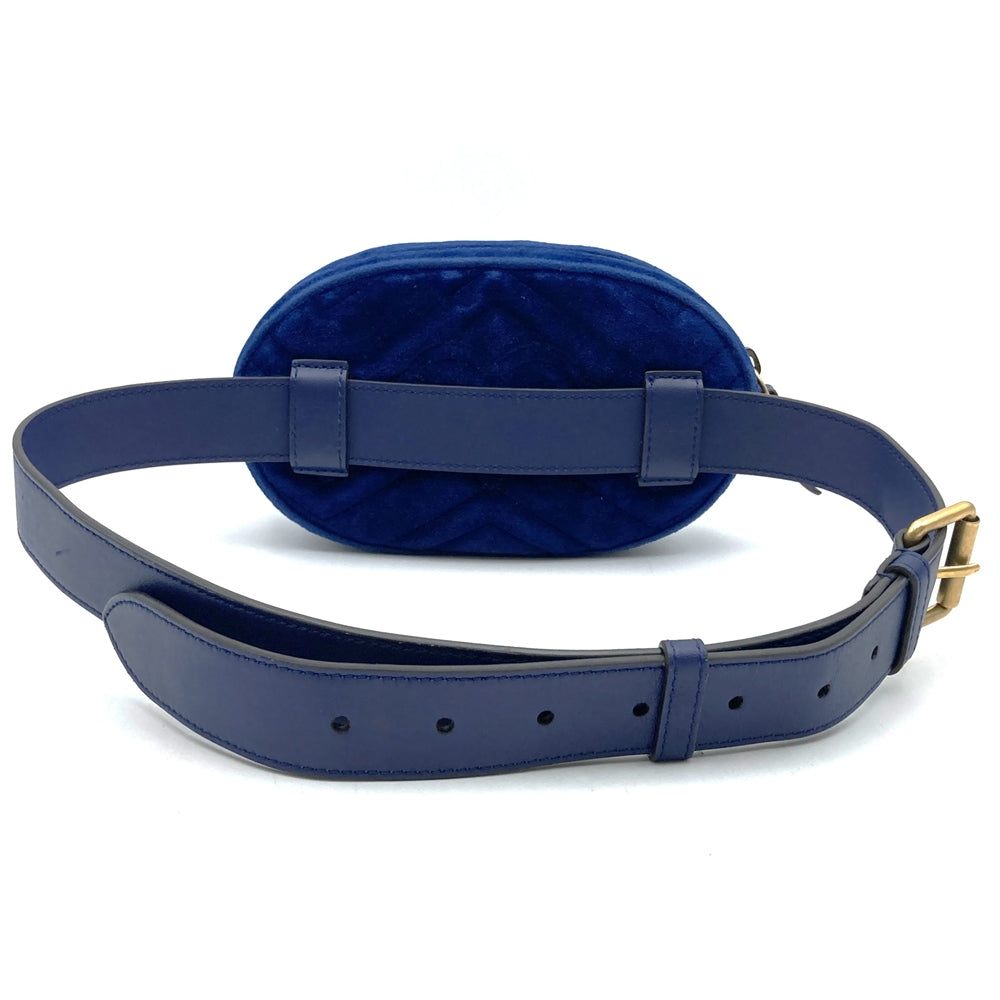 GUCCI 476434 GG Marmont Waist Bag, Waist Pouch, Body Bag, Velour, Navy, Women's & Men's PRE-OWNED