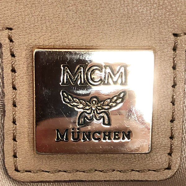 MCM Studded Backpack/Daypack Visetos Leather Beige Pre-owned